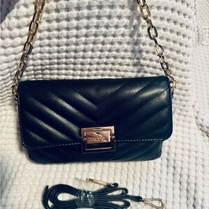 New Aldo Crossbody Grelidee gold chain small black bag snap closure